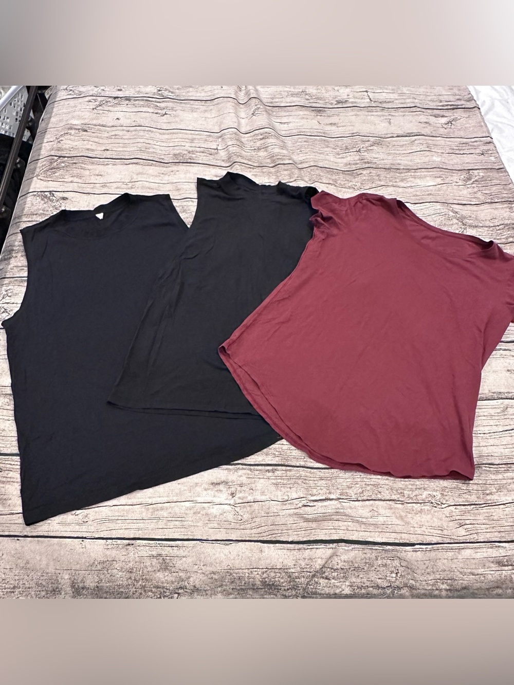 Lot of 3 Lululemon Tops; Rusty Red Love Tee, 2 Oversized Black Tanks Size 10/12